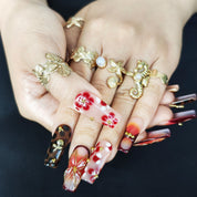 Luxury fall coffin press on nails with cherry and leopard design for autumn outfits