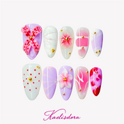 Mauve Mist 3D floral almond press on nails with mauve pink lavender design