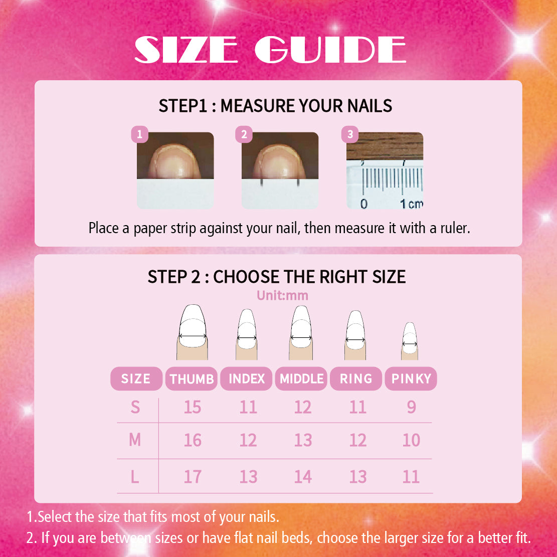 Kaelisdora nail size chart with press on nail measurements for finding the perfect fit